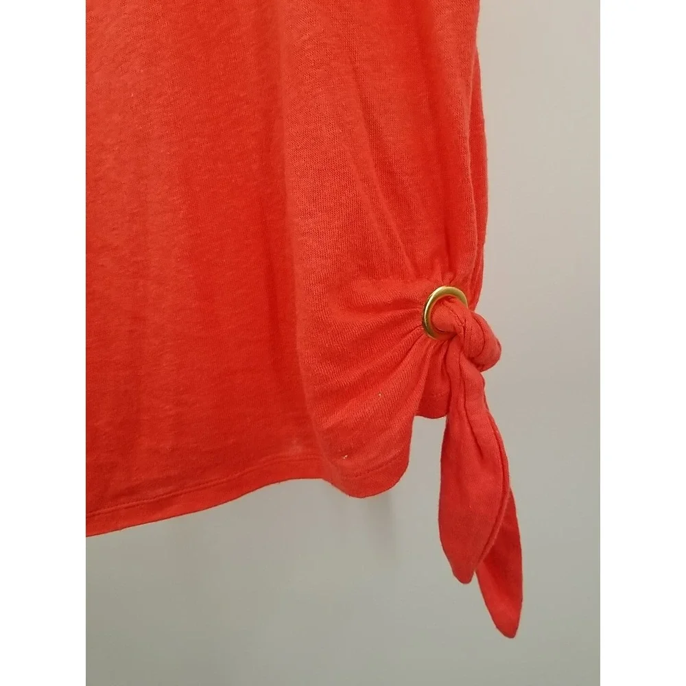 Michael Kors Women's Woven Side Tie Short Sleeve Tee Peach Sz Small‎